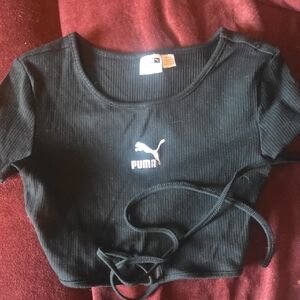 Puma Black Ribbed Crop Top With Tie Around Detail